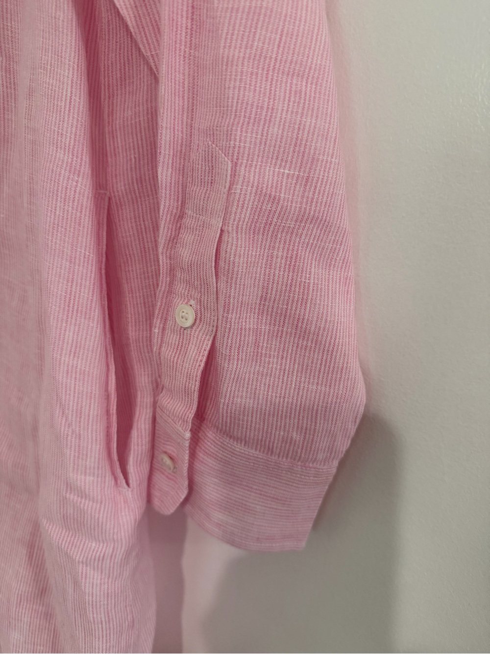 J.McLaughlin Linen Shirt Dress S Pink Stripe Long Sleeve Preppy Resort Wear - Picture 3 of 5